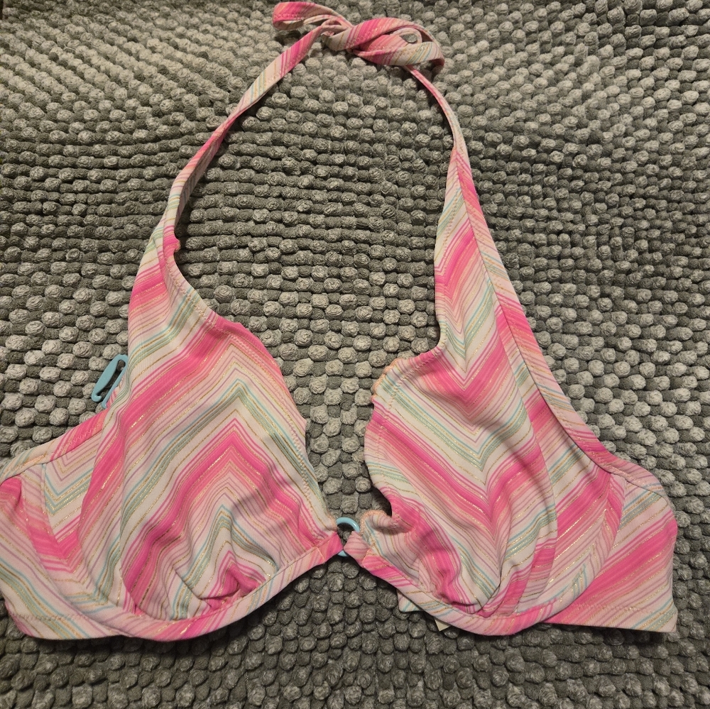 Victoria's Secret Pink and White Bikini Top